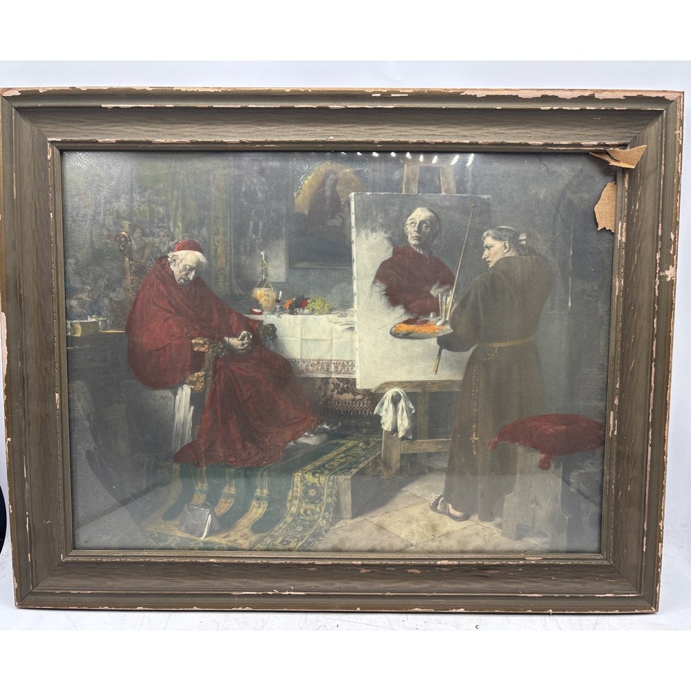 TOBY E. ROSENTHAL Munich 1896 Framed Print - Humorous Scene of Napping Cardinal